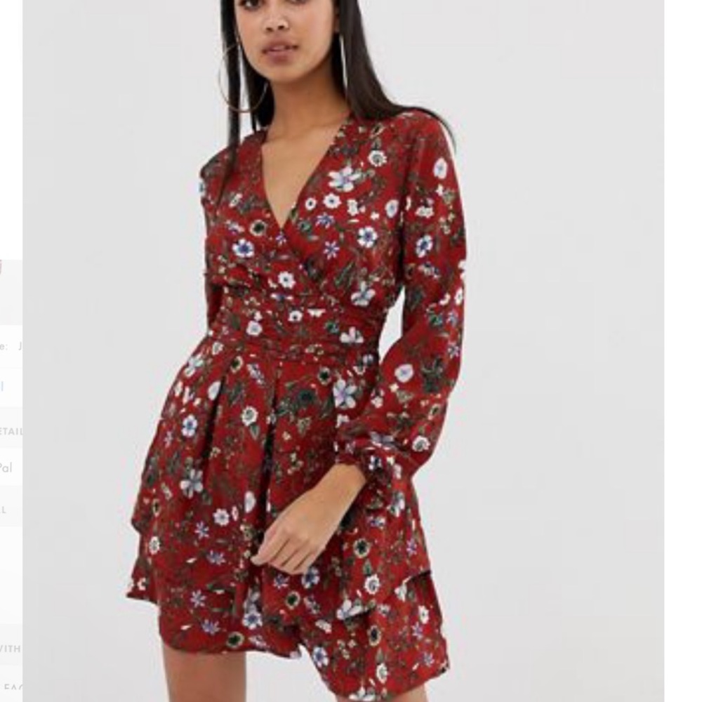 PrettyLittleThing Tea Dress in Red Floral - Picture 2 of 4